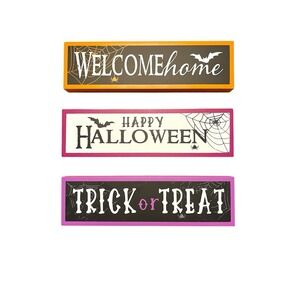 Lot Of 3‎ Wooden Halloween Signs Halloween Home Decor 8.5"x2.5" Self Standing